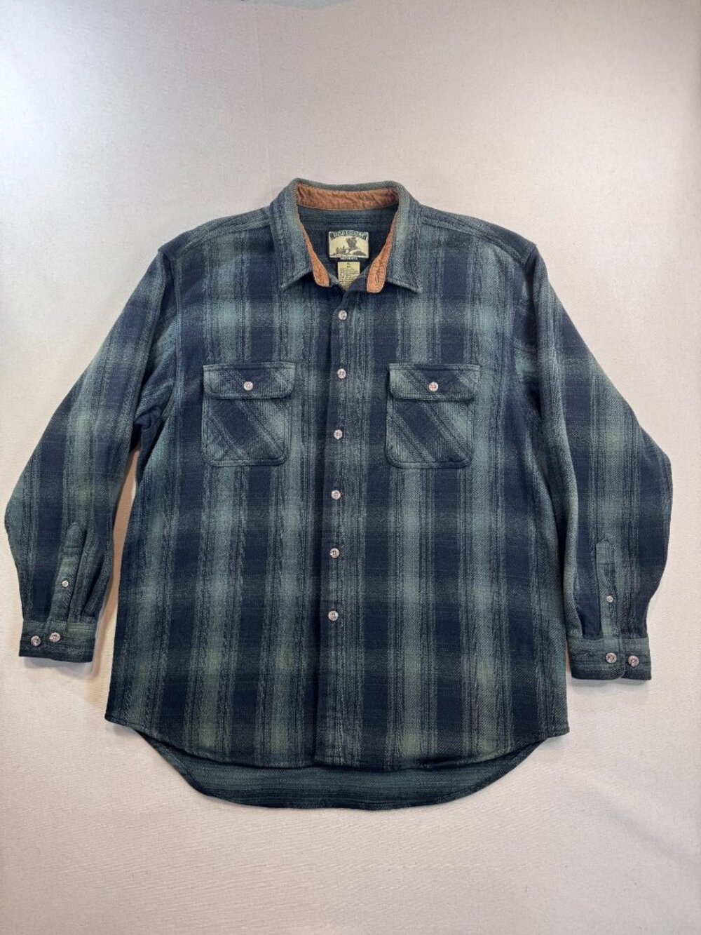 HK100 - Field & Stream Cotton Flannel Shirt XL Green Black Plaid Long Sleeve Poc